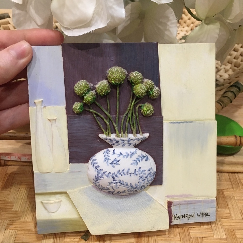 KATHRYN WHITE 3D ART TILE. Floral ceramic tile by artist KATHRYN WHITE